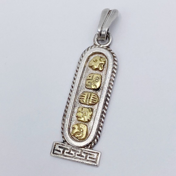 Vintage ORO MAYA OM Sterling Silver Two Tone Aztec Pendant - Picture 1 of 7